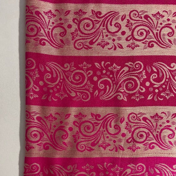 Pashmina Cashmere Scarf Wrap Rich Pink, Cream, Sage w/ Tassels Excellent Vintage - Picture 14 of 14